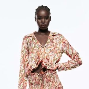 NWT Zara Printed Blouse with Knot Front